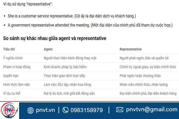 Phân biệt agent, representative