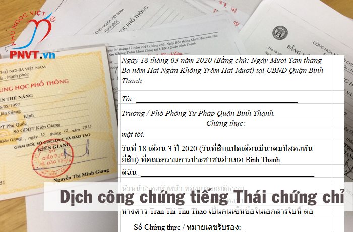 Dịch công chứng tiếng Thái Chứng chỉ ngoại ngữ