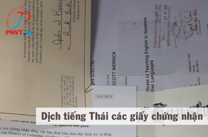 Dịch công chứng tiếng Thái giấy chứng nhận các loại