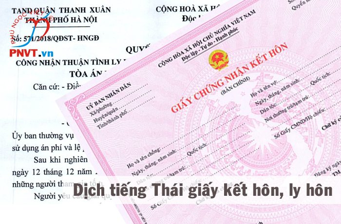 Dịch công chứng tiếng Thái giấy kết hôn, giấy ly hôn
