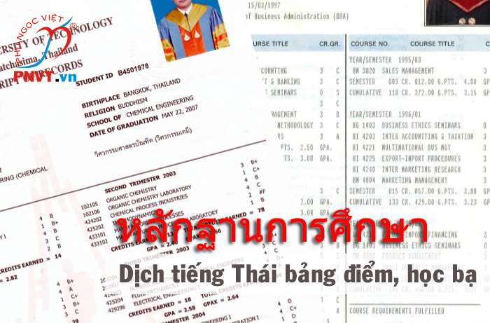Dịch công chứng tiếng Thái bảng điểm