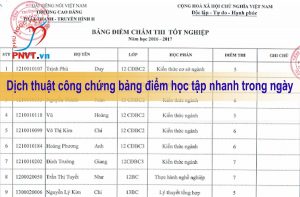 dịch thuật công chứng bảng điểm học tập trong ngày