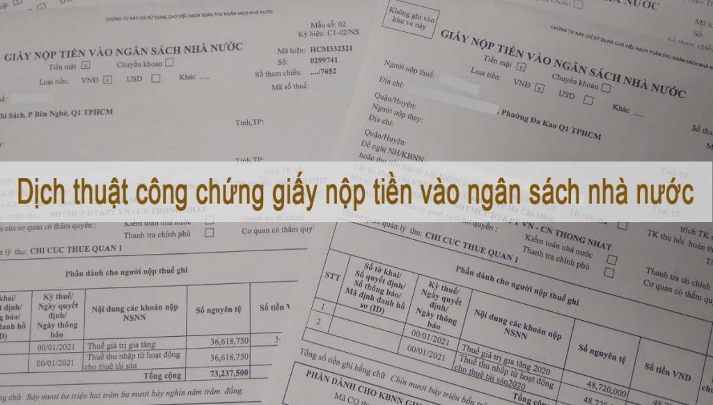 dịch thuật công chứng giấy nộp tiền vào ngân sách nhà nước