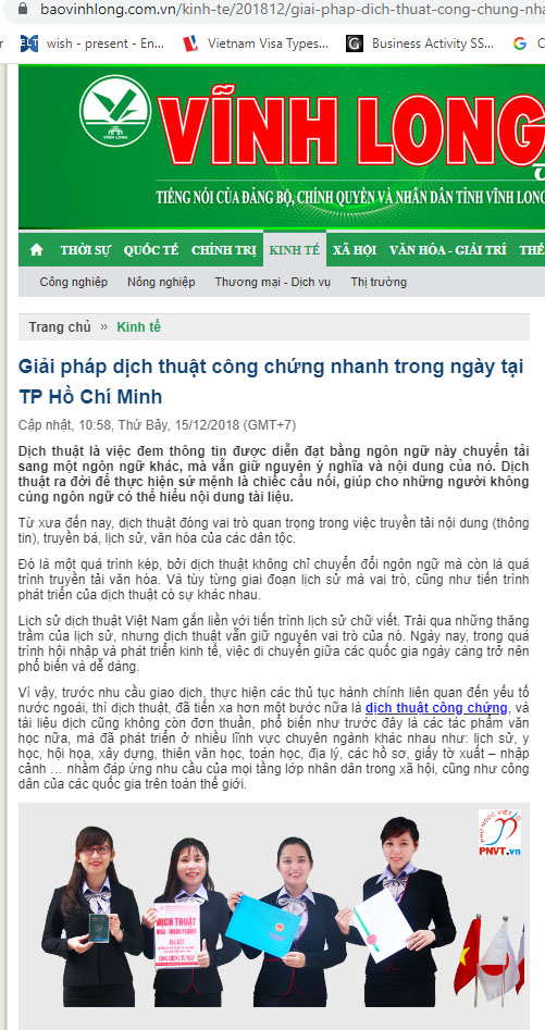 Báo Vĩnh Long có bài "Giải pháp dịch thuật công chứng nhanh trong ngày tại TP Hồ Chí Minh"