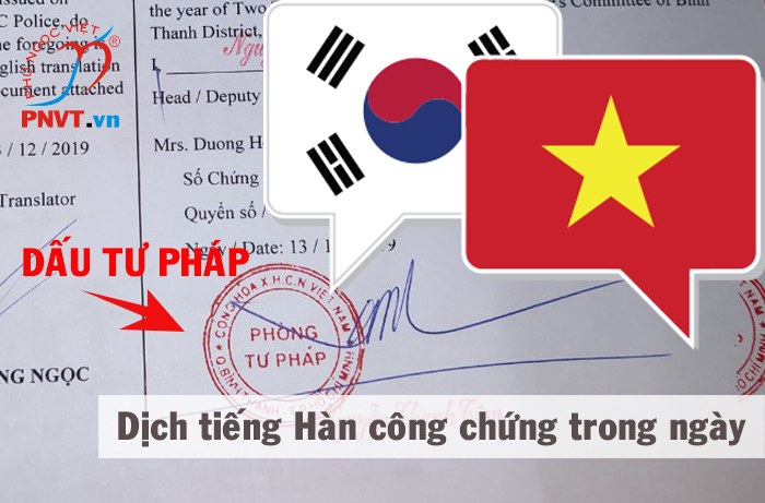 dịch thuật công chứng tiếng hàn