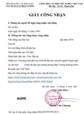 giấy công nhận văn bằng